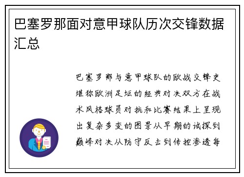巴塞罗那面对意甲球队历次交锋数据汇总