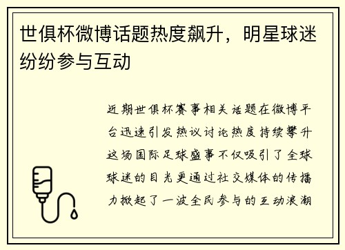世俱杯微博话题热度飙升,明星球迷纷纷参与互动